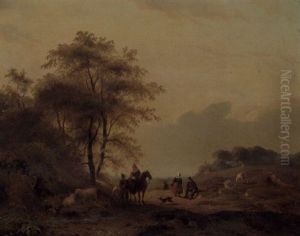 A Summer Landscape With Travellers On A Sandy Track by Jan Willem Van Borselen