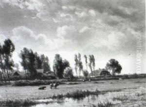 Cows In A Polder Landscape by Jan Willem Van Borselen