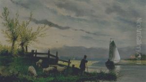 Herder Uitkijkend Over Een Rivier by Pieter Van Borselen