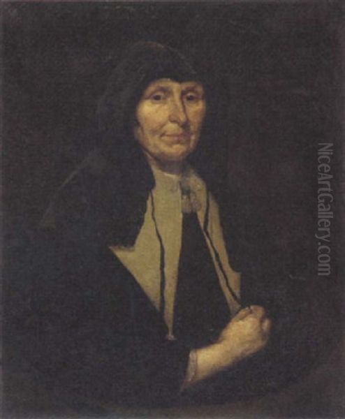 Portrait Of A Lady In A Black Head Dress And A Black Dress With A White Collar - view 1