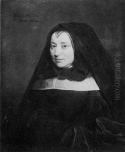 A Portrait Of A Woman Wearing A Black Dress With Linen Collar, Her Head Covered By A Black Cape And Lace Bonnet A Portrait Of A Woman Wearing A Black Dress With Linen Collar, Her Head Covered By A Black Cape And Lace Bonnet