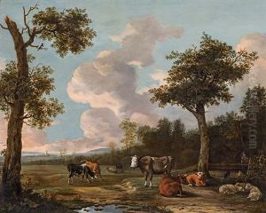 Cattle In The Fields by Anthonie Van Borssom