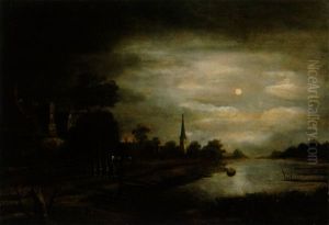 Hollandische Nachtlandschaft Bei Mondschein