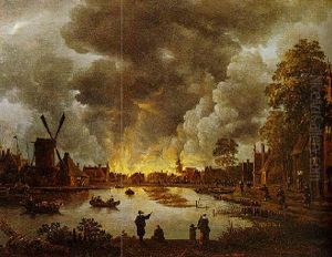 Fire In A Town At Night by Anthonie Van Borssom
