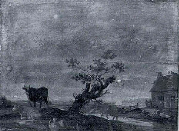 A Farmstead With Cows In A Landscape By A Blasted Tree - view 1