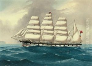 The Four-masted Barque West Lothian Under Full Sail Off Sydney Heads by Reginald Arthur Borstel