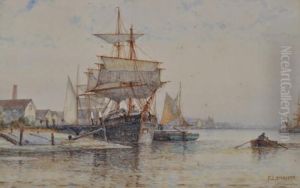 Ship In Harbour Littlehampton by Frederick James Aldridge
