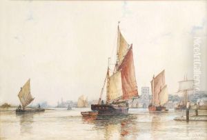 Vessels At A Harbour Mouth by Frederick James Aldridge