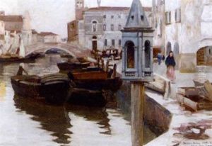 A Venetian Canal With Figures On The Quay