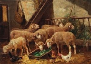 Stall Mit Schafen Und Huhnern by Gerard Johannes Bos