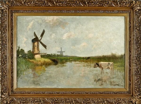 Muhlenlandschaft Mit Kuhen Am Weiher - view 1