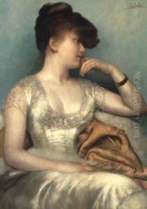 Portrait Of A Seated Lady Holding A Flower by Gerard Johannes Bos