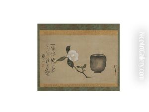 Sasanqua Flower In Tea Bowl by Kameda Bosai