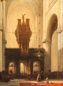 Figures In A Church Near The Pipe Organ (1840-1850) by Johannes Bosboom