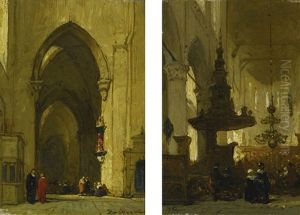 The Interior Of Domkerk Te Trier, Germany And The Pulpit Of The Nieuwe Kerk, Amsterdam: Two Paintings by Johannes Bosboom
