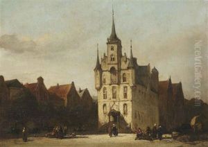 Townspeople Near The Townhall Of Gouda