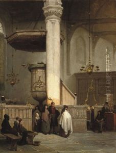 Doopplechtigheid In De Noorderkerk Te Hoorn - Baptism In A Sunlit Church by Johannes Bosboom