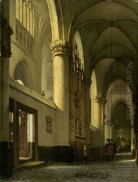 Kircheninterieur Mit Zwei Kavalieren Im Gesprach - view 1