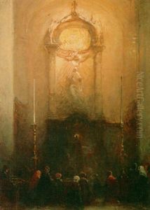 Voor Het Altaar (interior Of The Great Or German Synagogue, The Hague?) by Johannes Bosboom