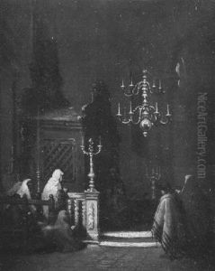 Figures In A Cathedral Interior by Johannes Bosboom