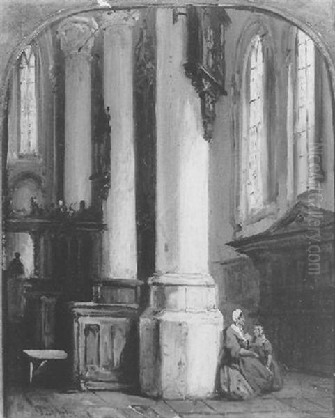 Kerkinterieur Met Moeder En Kind - view 1