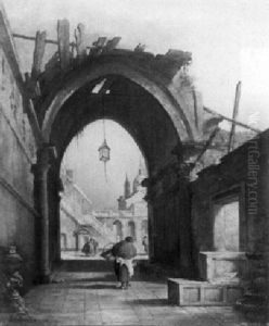 Bauerin Vor Einer Gotischen Kirchenruine Bauerin Vor Einer Gotischen Kirchenruine