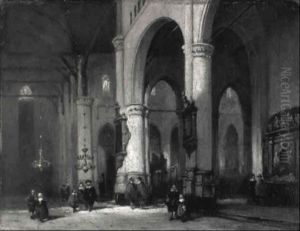 A Church Interior With Several Believers by Johannes Bosboom