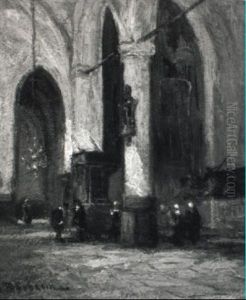 Church Interior With A Congregation by Johannes Bosboom