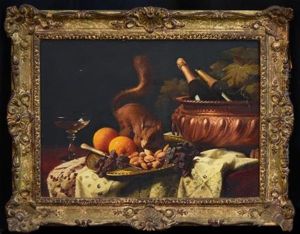 Still Life And Squirrel by Edouard Van Den Bosch