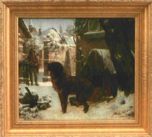 Winter Im Dorf Mit Hund Vor Seiner Hundehutte by Ernst Bosch