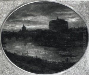 View Of Rome At The Tiber With The Castel St. Angelo by Etienne Marie Theodore Bosch