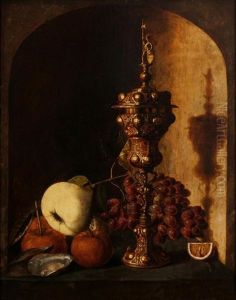 Grapes, A Pear, An Apple, A Lemon, Oysters And A Silver by Pieter Van Den Bosch
