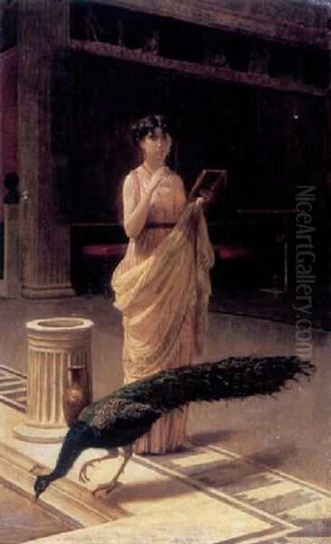 A Portrait Of A Lady With A Peacock In A Roman Interior - view 1