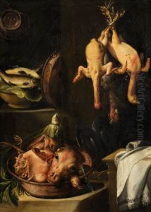 Stillleben Mit Fischen, Federvieh, Kalbskopf Und Staudensellerie by Felice Boselli