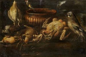 Nature Morte Aux Oiseaux Et Cerises, Nature Morte Aux Volailles Et Au Geai (pair)