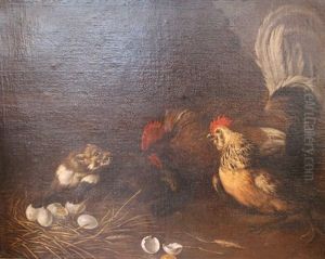 Poules Protegeant Leurs Oeufs by Felice Boselli