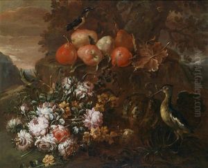 Blumen- Und Fruchtestillleben Mit Einer Bekassine Und Einem Eisvogel by Felice Boselli