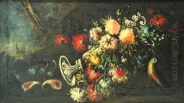 A Still Life With Flowers And A Bird (+ A Companion Still Life; Pair) - view 1
