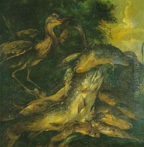 Nature Morte Au Heron Et Aux Poissons