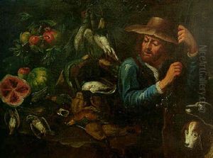 Nature Morte Au Trophee De Chasse, Fruits Et Chasseurs