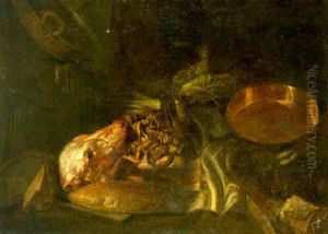 A Still Life Of A Flayed Calf's Head, Intestines And A Savoy Cabbage by Felice Boselli