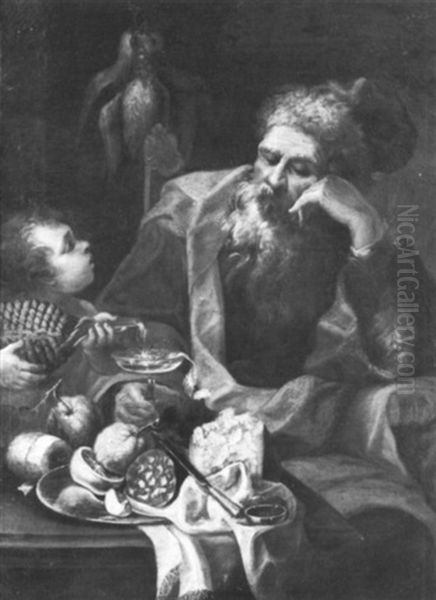 Scena Di Genere Con Cacciatore E Tavolo Con Vivande - view 1