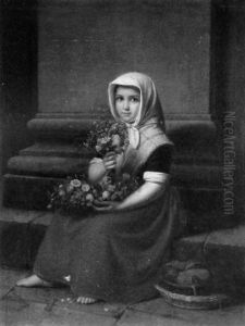 Portrait Of A Girl With Flowers by Karl Friedrich Boser