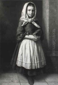 Portrait Of A Girl Wearing Scarf And Holding A Rose And Prayer Book