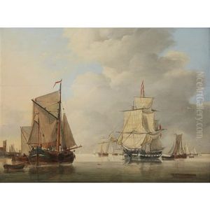 Ships In Harbor by Jan Hendrik Boshamer