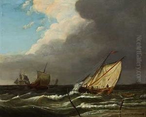 Segelschiffe Vor Der Kuste by Jan Hendrik Boshamer