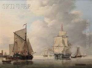Vessels In A Calm Port by Jan Hendrik Boshamer