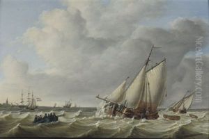 Sailing Vessels In Choppy Seas by Jan Hendrik Boshamer