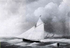 A Sailing Vessel 'de Sperwer' On An Estuary by Jan Hendrik Boshamer