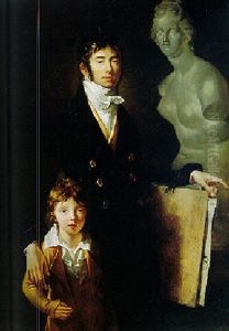 Self Portrait Of The Artist In Blue Velvet With His Son, Astyanax Scaevola by Jean Francois Bosio